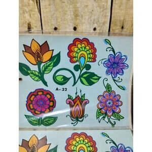 2 Vtg Decorcal Hand Painted Decal Psychedelic Flowers A-32